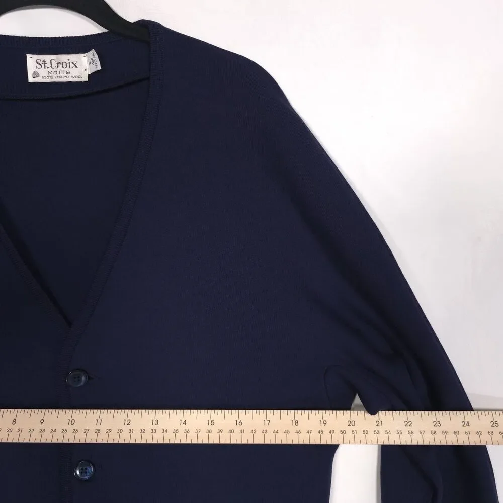 St.Croix Knits Sweater MEDIUM 100% ZEPHYR WOOL Navy V-neck Button Cardigan Men’s